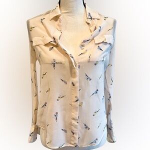 Madewell Cream Bird Print Button Down Shirt. 100% Silk